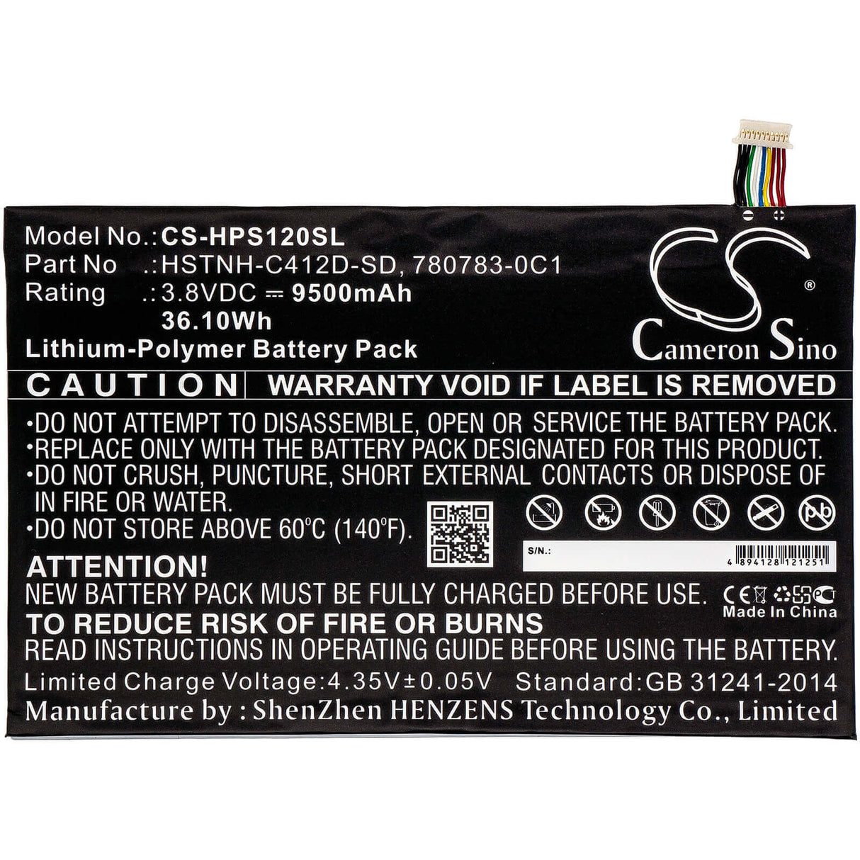 3.8V, Li-Polymer, 9500mAh, Tablet battery fits Hp, 780731-2c1, K7x87aa, K7x87aa#aba, 36.10Wh Tablet Cameron Sino Technology Limited