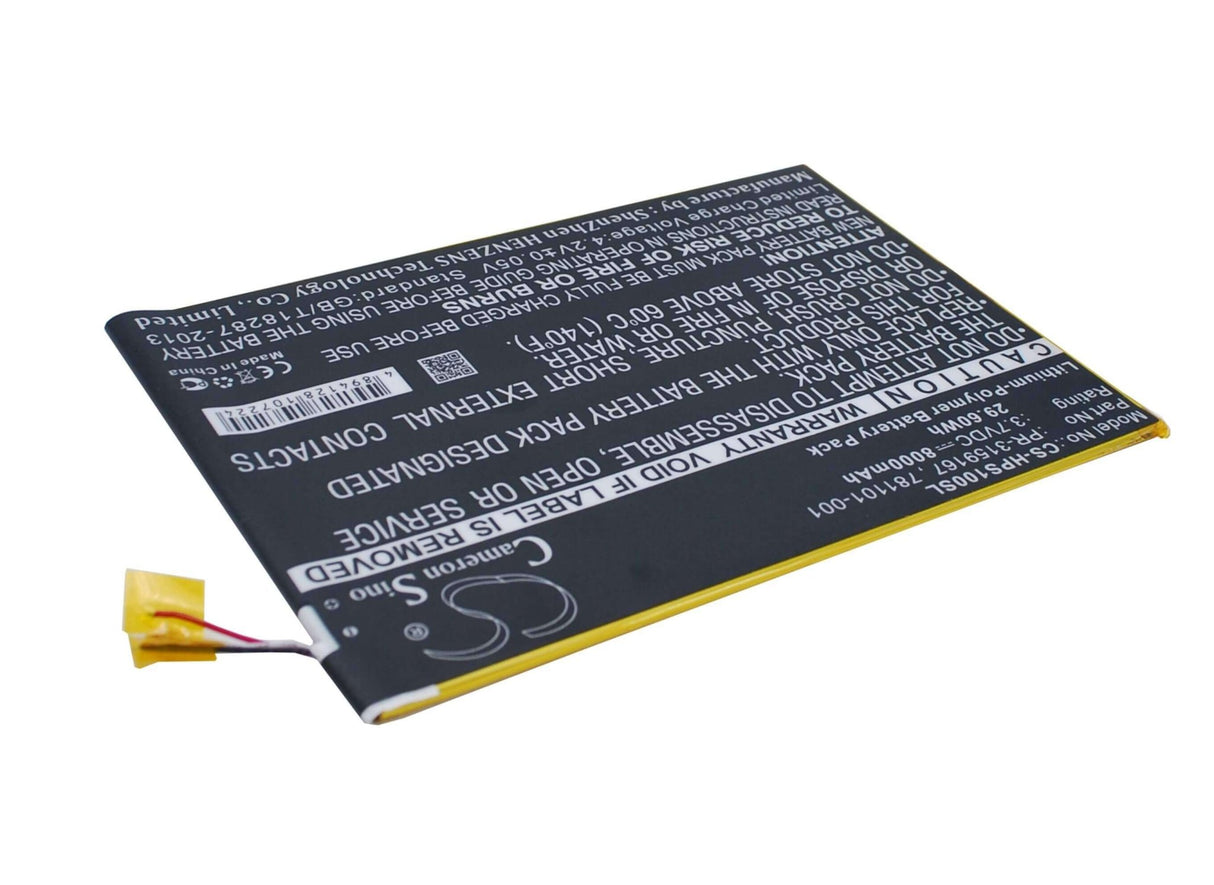 3.7V, Li-Polymer, 8000mAh, Tablet battery fits Hp, 781101-001, 2201, Slate 10 Plus, 29.60Wh Tablet Cameron Sino Technology Limited