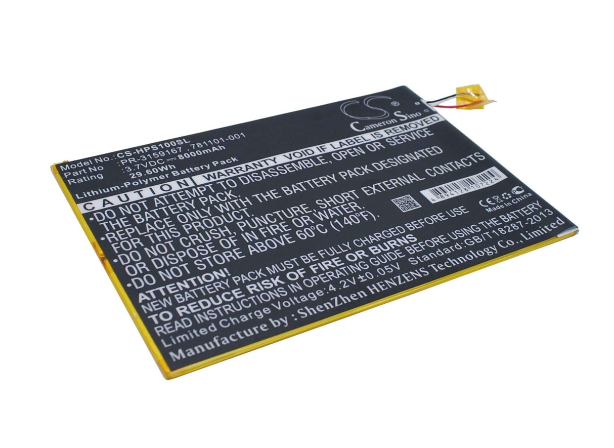 3.7V, Li-Polymer, 8000mAh, Tablet battery fits Hp, 781101-001, 2201, Slate 10 Plus, 29.60Wh Tablet Cameron Sino Technology Limited