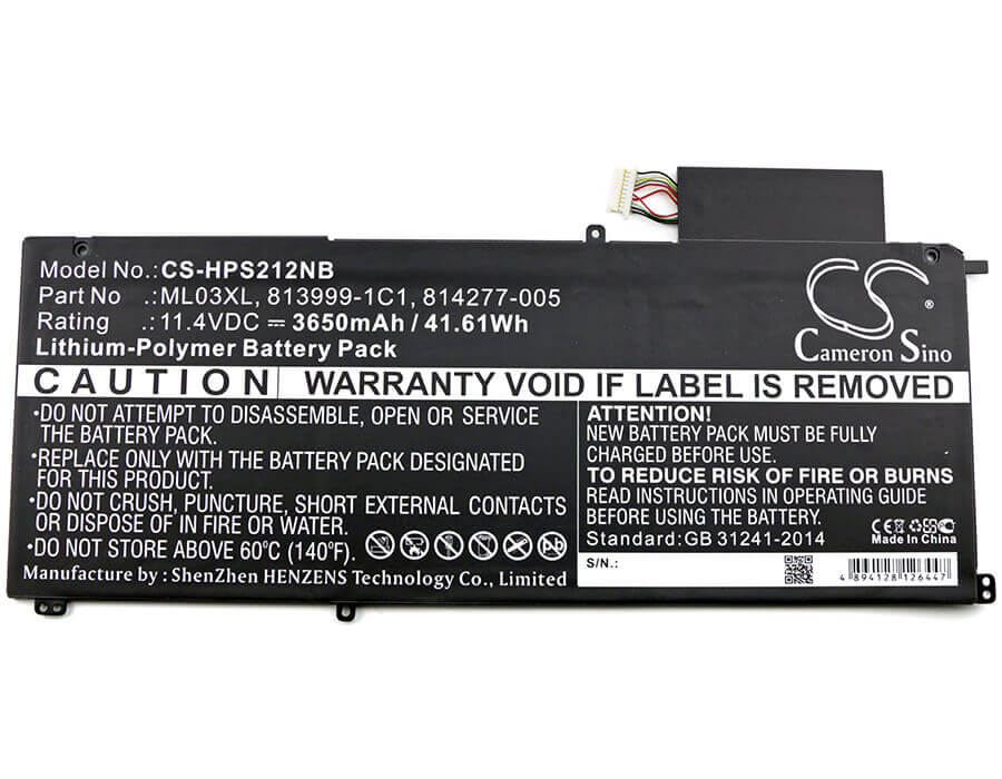 Batterie pour HP, Spectre X2 12", Spectre X2 12-a001dx, Spectre X2 Detachable 12 11.4v, 3650mah - 41.61wh Notebook, Laptop Cameron Sino Technology Limited
