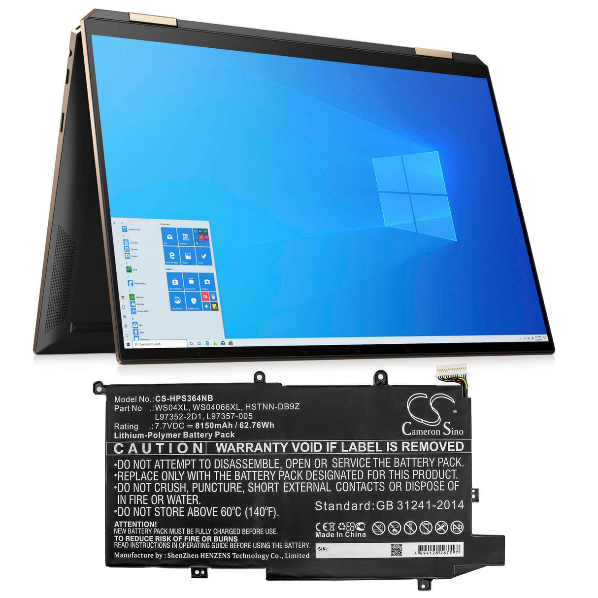 Battery For Hp, Spectre X360 14t, Spectre X360 14t-ea000 7.7v, 8150mah - 62.76wh Notebook, Laptop Cameron Sino Technology Limited
