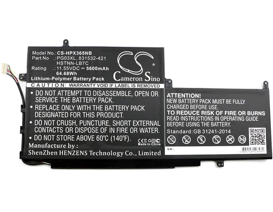 Battery For Hp, Spectre X360 15, Spectre X360 15 Ap011dx 11.55v, 5600mah - 64.68wh Notebook, Laptop Cameron Sino Technology Limited