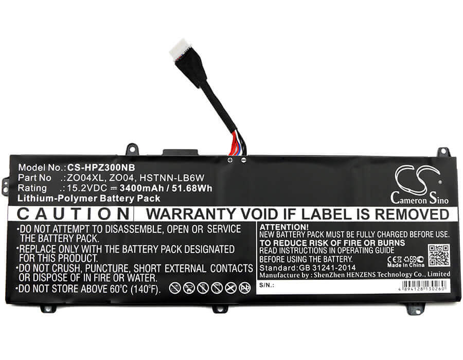 Batterie pour Hp, Zbook Studio G3 15.2v, 3400mah - 51.68wh Notebook, Laptop Cameron Sino Technology Limited