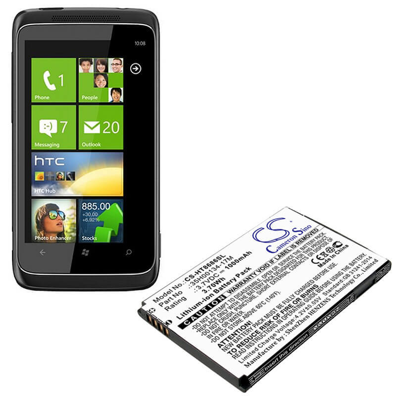 3.7V, Li-ion, 1000mAh, SmartPhone battery fits Verizon, Vodafone, Htc, 35h00134-17m, 7 Trophy, M1, 3.7Wh Mobile, SmartPhone Cameron Sino Technology Limited (Smartphone)