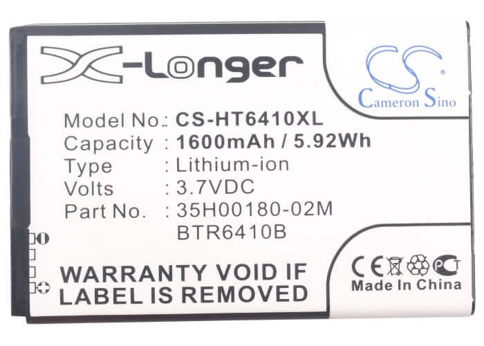 3.7V, Li-ion, 1600mAh, SmartPhone battery fits Verizon, Htc, 35h00180-02m, Adr6410, Adr6410l, 5.92Wh Mobile, SmartPhone Cameron Sino Technology Limited (Suspended)