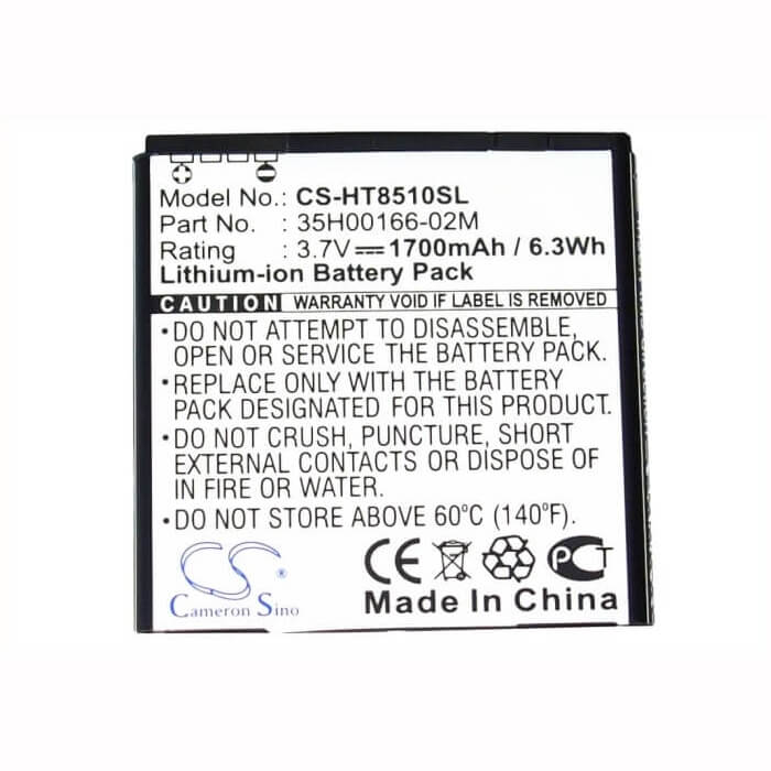3.7V, Li-ion, 1700mAh, SmartPhone battery fits Htc, 35h00166-02m, Amaze 4g, Ph85110, 6.29Wh Mobile, SmartPhone Cameron Sino Technology Limited (Suspended)