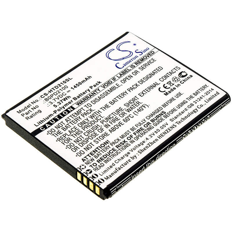3.7V, Li-Polymer, 1450mAh, SmartPhone battery fits Htc, B0pd2100, D210h, Desire 210, 5.37Wh Mobile, SmartPhone Cameron Sino Technology Limited (Smartphone)