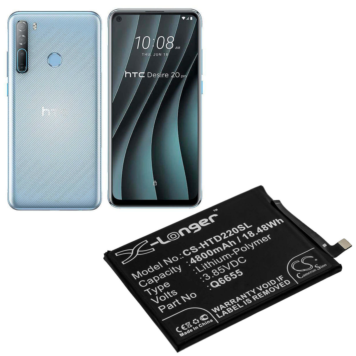 3.85V, Li-Polymer, 4800mAh, SmartPhone battery fits Htc, Q6655, Desire 20 Pro, 18.48Wh Mobile, SmartPhone Cameron Sino Technology Limited (Smartphone)