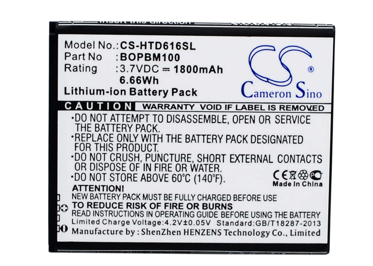 3,7V, Li-ion, 1800mAh, Batterie de smartphone compatible avec Htc, 701701000951, D616d, D616h, 6,66Wh Mobile, Smartphone Cameron Sino Technology Limited (Smartphone)