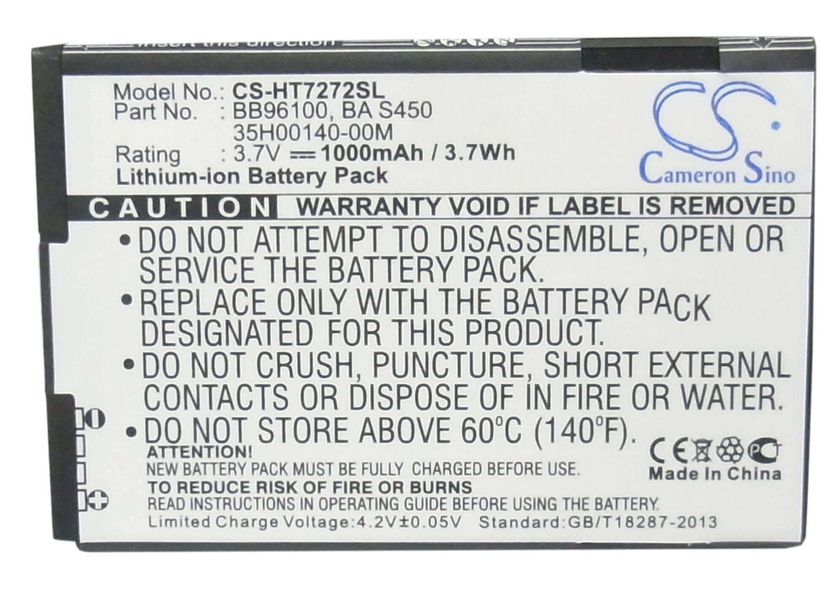 3.7V, Li-ion, 1000mAh, SmartPhone battery fits T-mobile, Htc, 35h00140-00m, 7 Mozart, A315c, 3.7Wh Mobile, SmartPhone Cameron Sino Technology Limited (Smartphone)