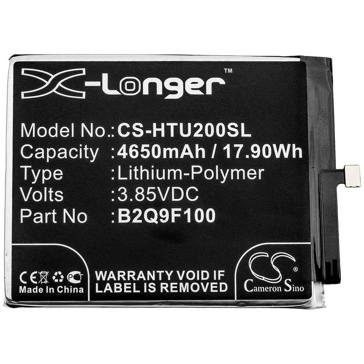 3.85V, Li-Polymer, 4650mAh, SmartPhone battery fits Htc, B2q9f100, F233, U20 5g, 17.9Wh Mobile, SmartPhone Cameron Sino Technology Limited (Smartphone)