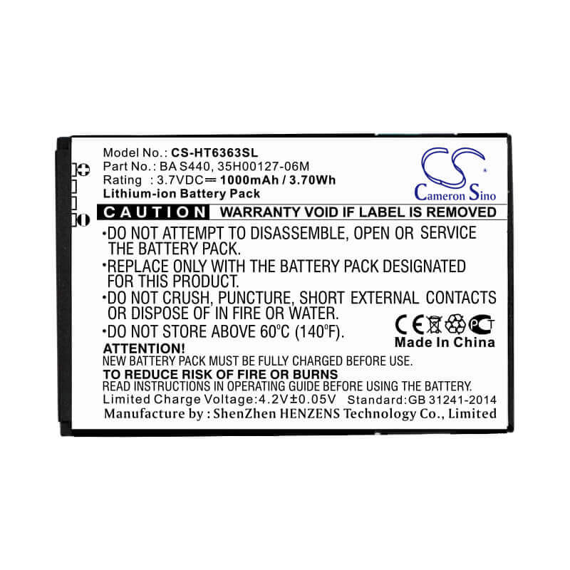 3,7V, Li-ion, 1000mAh, batterie de smartphone compatible avec T-mobile, Google, Dopod, Htc, Verizon, 35h00127-02m, A3333, G7 Mini, 3,7Wh Mobile, Smartphone Cameron Sino Technology Limited (Smartphone)
