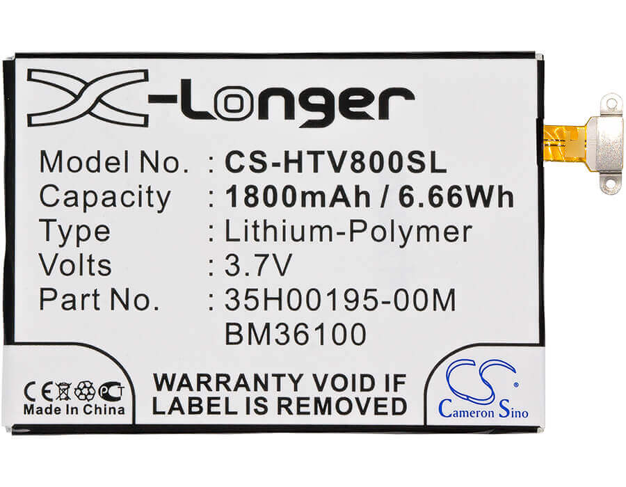 3.7V, Li-Polymer, 1800mAh, SmartPhone battery fits Htc, 35h00195-00m, One Vx, Pm36100, 6.66Wh Mobile, SmartPhone Cameron Sino Technology Limited (Suspended)