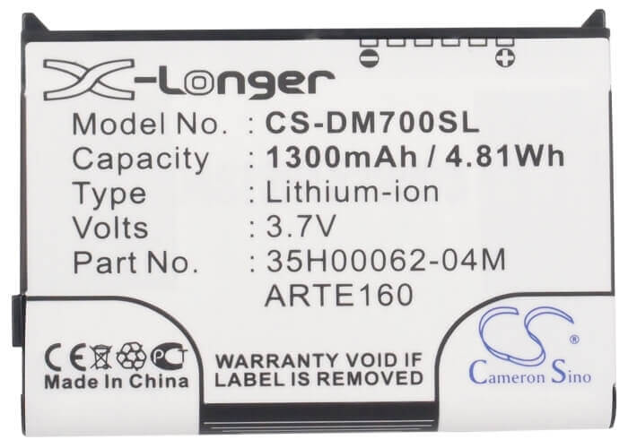 3.7V, Li-ion, 1300mAh, SmartPhone battery fits Qtek, 35h00062-04m, D802, M700, 4.81Wh Mobile, SmartPhone Cameron Sino Technology Limited (Suspended)