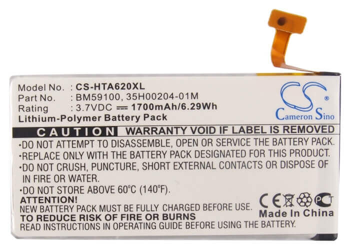 3.7V, Li-Polymer, 1700mAh, SmartPhone battery fits Htc, 35h00204-01m, A620, A620e, 6.29Wh Mobile, SmartPhone Cameron Sino Technology Limited (Suspended)