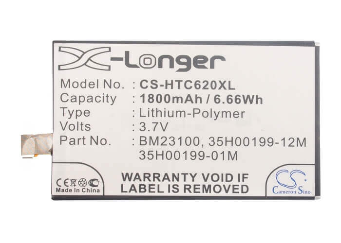 3.7V, Li-Polymer, 1800mAh, SmartPhone battery fits Htc, 35h00199-01m, Accord, C620, 6.66Wh Mobile, SmartPhone Cameron Sino Technology Limited (Suspended)