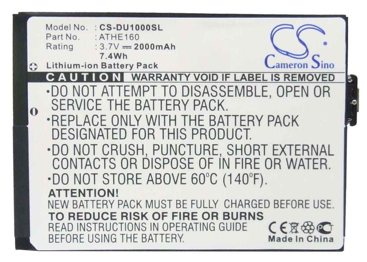 3,7V, Li-ion, 2000mAh, batterie de smartphone compatible avec T-mobile, Dopod, Htc, O2, 35h00081-00m, U1000, 7,4Wh Mobile, Smartphone Cameron Sino Technology Limited (Smartphone)