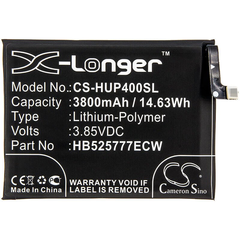 3.85V, Li-Polymer, 3800mAh, SmartPhone battery fits Huawei, Hb525777ecw, Ana-an00, Ana-tn00, 14.63Wh Mobile, SmartPhone Cameron Sino Technology Limited (Smartphone)