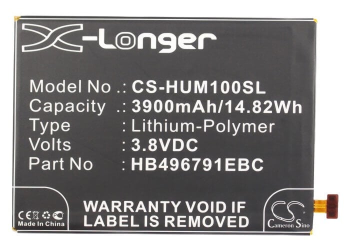 3.8V, Li-Polymer, 3900mAh, SmartPhone battery fits Huawei, Hb496791ebc, Ascend Mate, Ascend Mate 2, 14.82Wh Mobile, SmartPhone Cameron Sino Technology Limited (Smartphone)