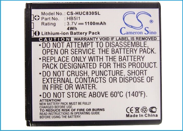 3.7V, Li-ion, 1100mAh, SmartPhone battery fits Huawei, Hb5i1, Boulder, C6110, 4.07Wh Mobile, SmartPhone Cameron Sino Technology Limited (Suspended)