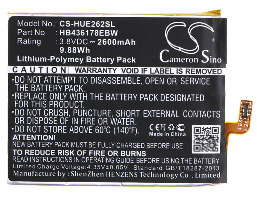 3.8V, Li-Polymer, 2600mAh, SmartPhone battery fits Huawei, Hb436178ebw, 2629, Ascend Mate 7s, 9.88Wh Mobile, SmartPhone Cameron Sino Technology Limited (Smartphone)