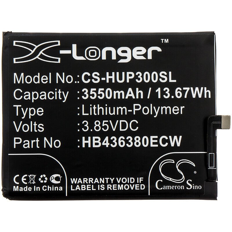 3.85V, Li-Polymer, 3550mAh, SmartPhone battery fits Huawei, Hb436380ecw, Ele-al00, Ele-al10, 13.67Wh Mobile, SmartPhone Cameron Sino Technology Limited (Smartphone)