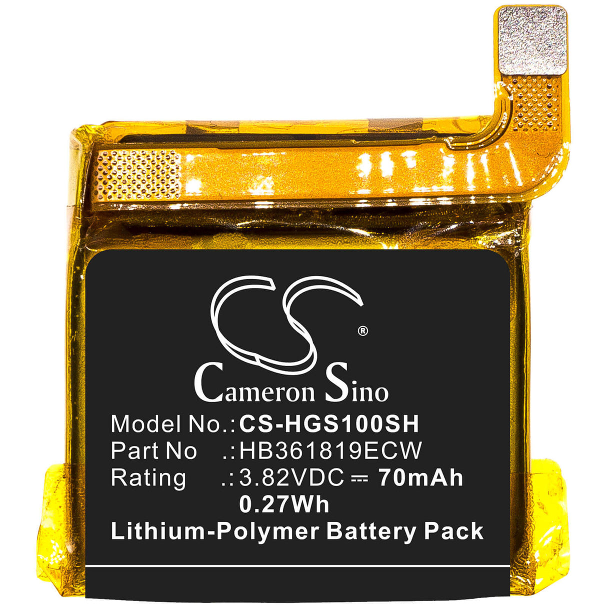 3.82V, Li-Polymer, 70mAh, Smartwatch battery fits Huawei, Hb361819ecw, Glory S1, Mes-b19, 0.27Wh Smartwatch Cameron Sino Technology Limited