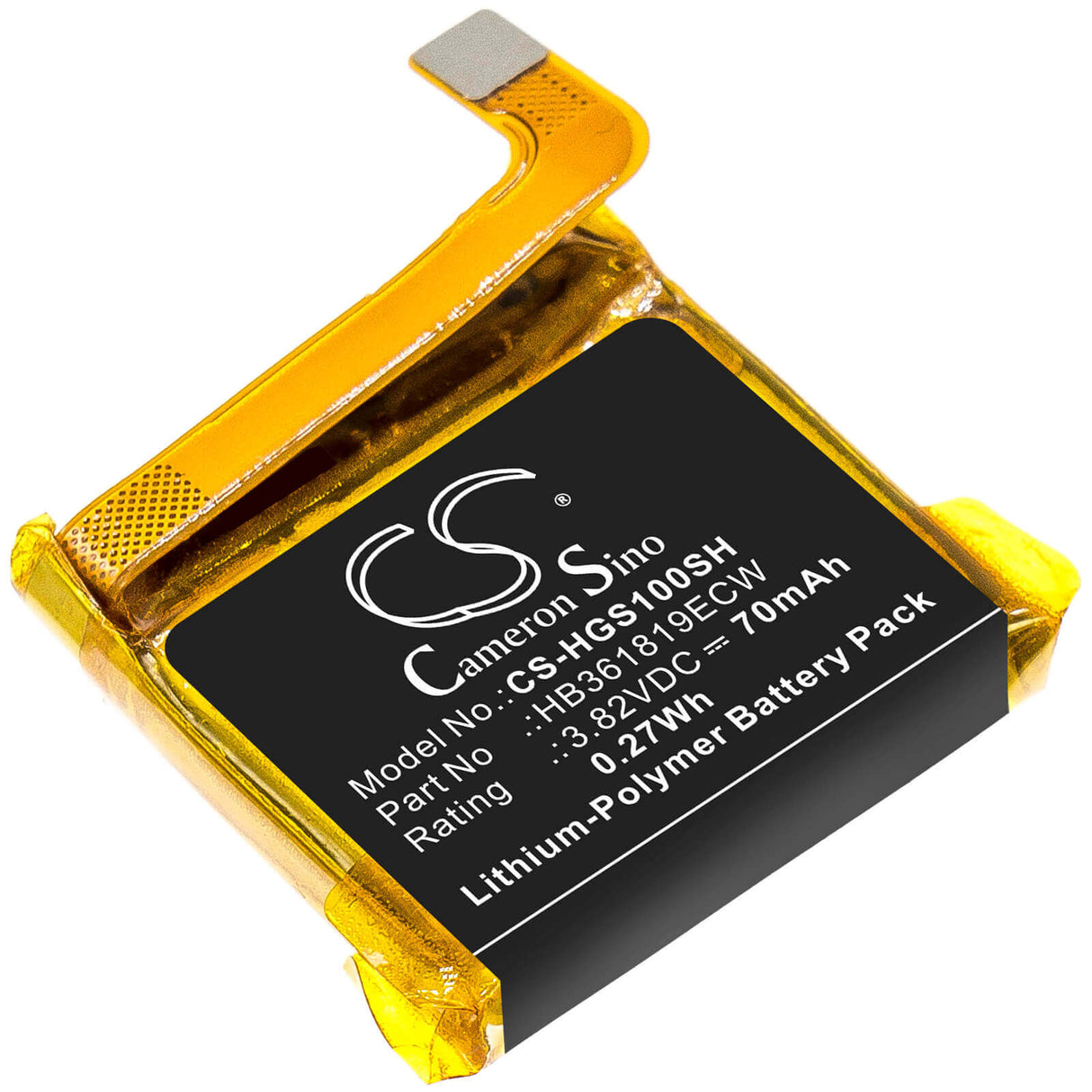 3.82V, Li-Polymer, 70mAh, Smartwatch battery fits Huawei, Hb361819ecw, Glory S1, Mes-b19, 0.27Wh Smartwatch Cameron Sino Technology Limited