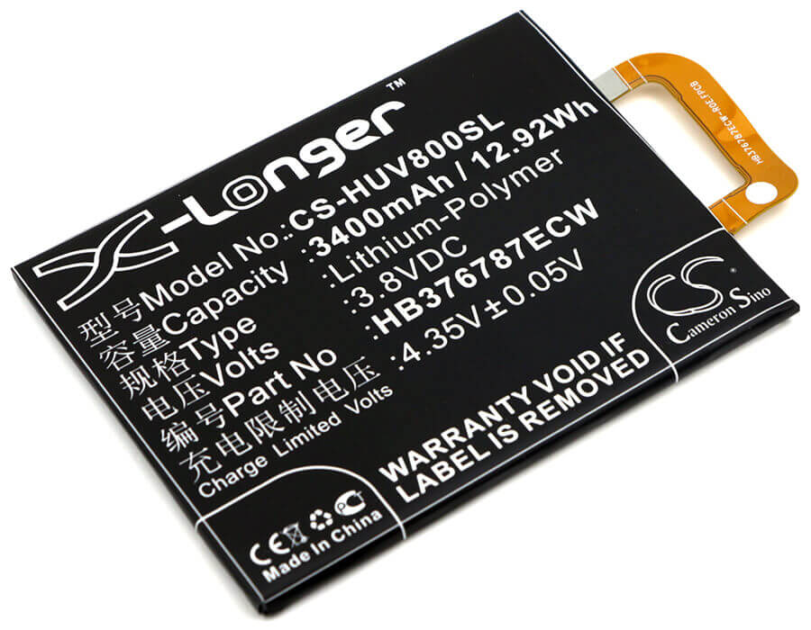 3.8V, Li-Polymer, 3400mAh, SmartPhone battery fits Huawei, Hb376787ecw, Honor V8, Honor V8 Premium, 12.92Wh Mobile, SmartPhone Cameron Sino Technology Limited (Smartphone)