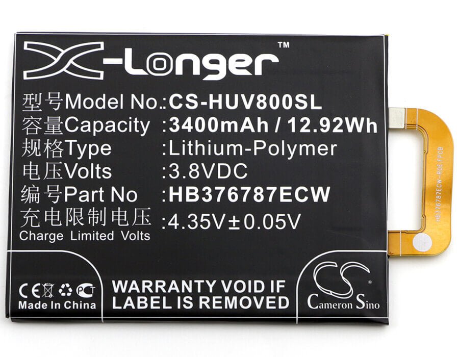 3.8V, Li-Polymer, 3400mAh, SmartPhone battery fits Huawei, Hb376787ecw, Honor V8, Honor V8 Premium, 12.92Wh Mobile, SmartPhone Cameron Sino Technology Limited (Smartphone)