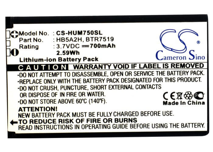 3.7V, Li-ion, 700mAh, SmartPhone battery fits Cricket, Metropcs, Huawei, Btr7519, Crosswave, Crosswave Wifi Broadband Route, 2.59Wh Mobile, SmartPhone Cameron Sino Technology Limited (Smartphone)