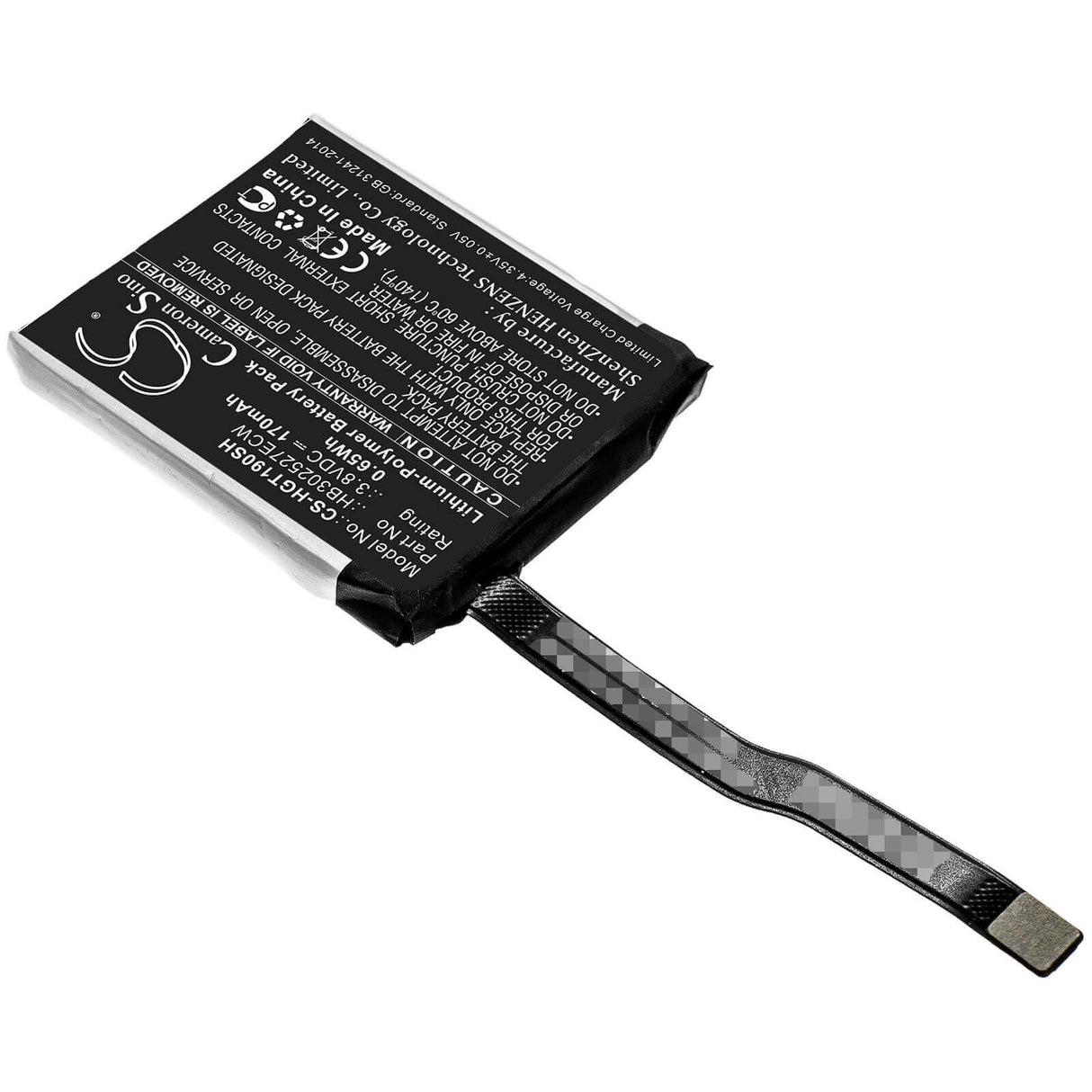 3.8V, Li-Polymer, 170mAh, Smartwatch battery fits Huawei, Hb302527ecw, Magic Gt, Tls-b19, 0.65Wh Smartwatch Cameron Sino Technology Limited