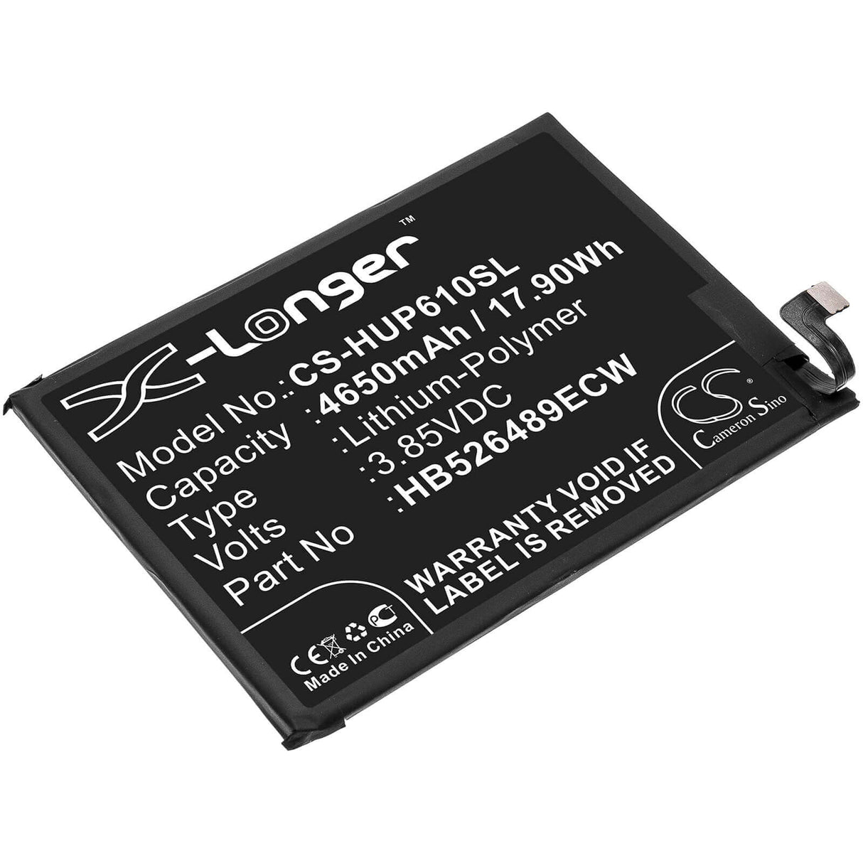 3.85V, Li-Polymer, 4650mAh, SmartPhone battery fits Huawei, Hb526489ecw, Med-l29, Med-l29n, 17.9Wh Mobile, SmartPhone Cameron Sino Technology Limited (Smartphone)
