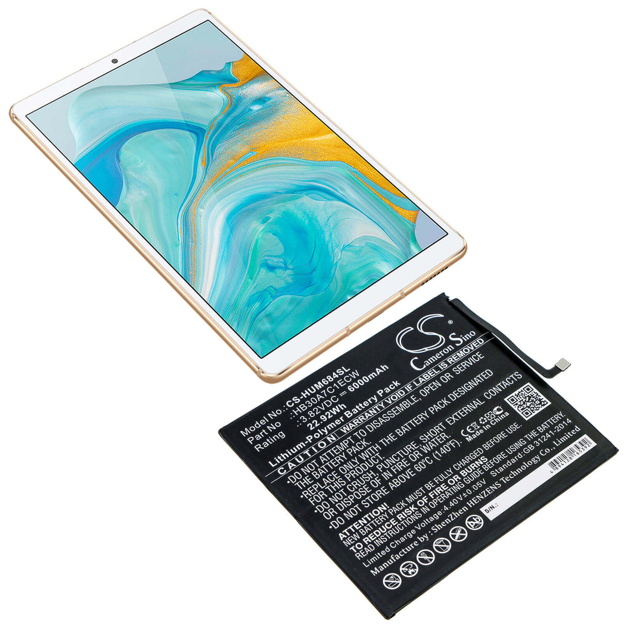 3.82V, Li-Polymer, 6000mAh, Tablet battery fits Huawei, Hb30a7c1ecw, Mediapad M6 8.4, Vrd-al09, 22.92Wh Tablet Cameron Sino Technology Limited