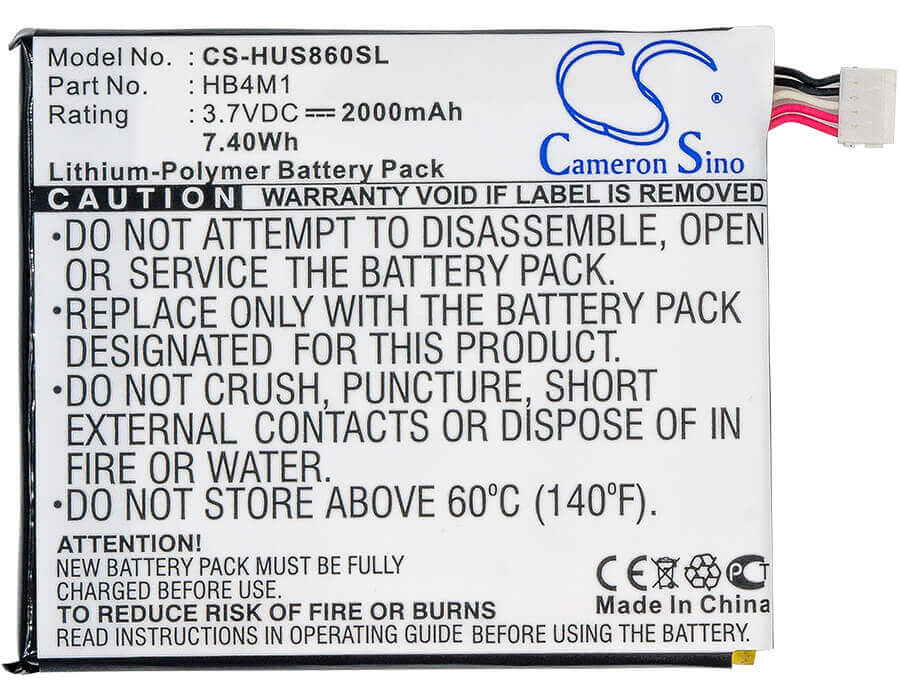 3.7V, Li-Polymer, 2000mAh, SmartPhone battery fits Huawei, Hb4m1, S8600, 7.4Wh Mobile, SmartPhone Cameron Sino Technology Limited (Suspended)
