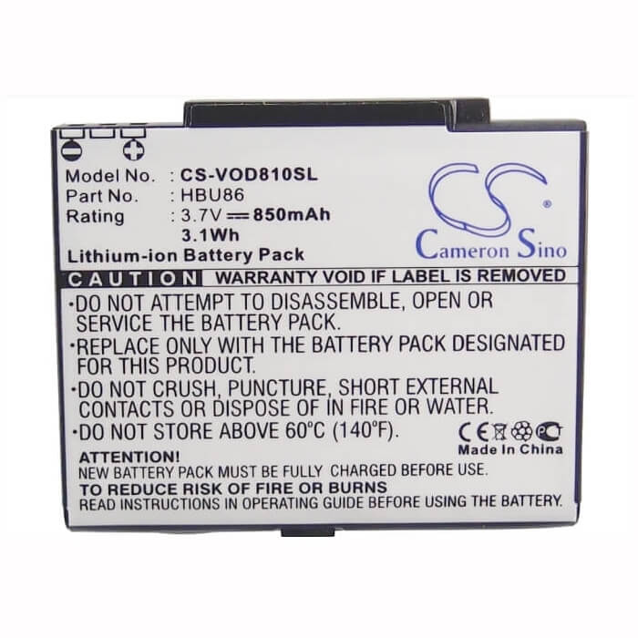 3.7V, Li-ion, 850mAh, batterie PDA compatible avec Vodafone, Hbu86, T7200, U3200, 3.15Wh PDA, Pocket PC Cameron Sino Technology Limited (Suspendu)