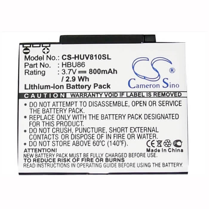 3.7V, Li-ion, 800mAh, SmartPhone battery fits Huawei, Hbu86, T7200, U7200, 2.96Wh Mobile, SmartPhone Cameron Sino Technology Limited (Suspended)