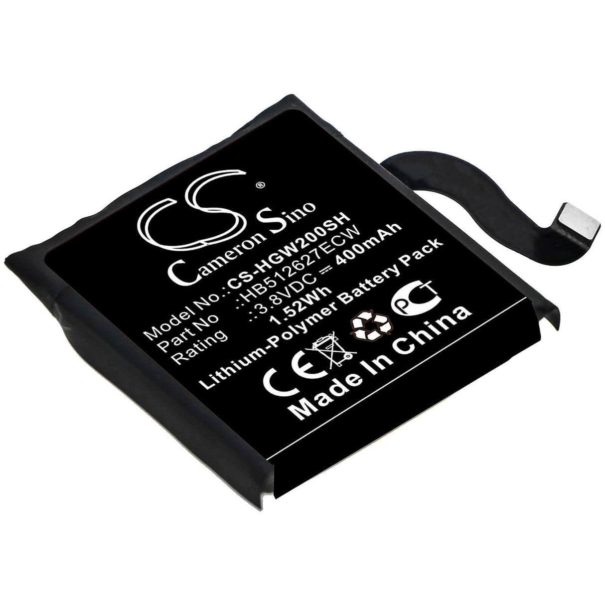 3.8V, Li-Polymer, 400mAh, Smartwatch battery fits Huawei, Hb512627ecw, Watch 2 4g, Watch 2 Pro 4g, 1.52Wh Smartwatch Cameron Sino Technology Limited