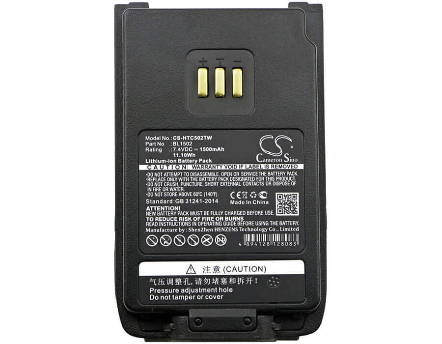 7.4V, Li-ion, 1500mAh, Two-Way Radio battery fits Hyt, Hytera, Bl1502, Pd500, Pd502, 11.1Wh Two-Way Radio Cameron Sino Technology Limited