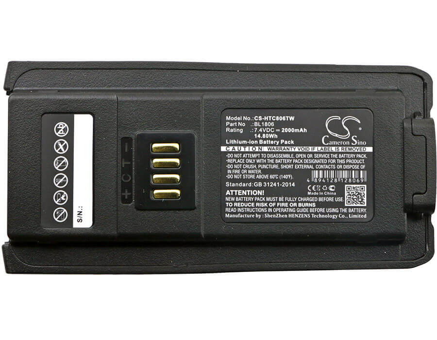 7.4V, Li-ion, 2000mAh, Two-Way Radio battery fits Hyt, Hytera, Bl1806, Pt580, Pt580h, 14.8Wh Two-Way Radio Cameron Sino Technology Limited