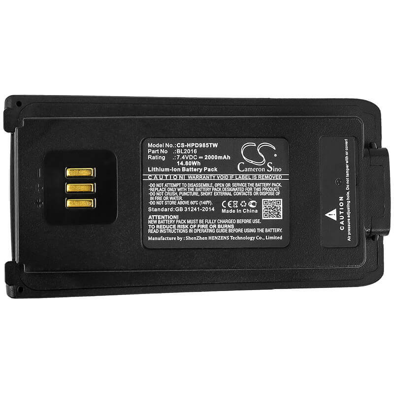 7.4V, Li-ion, 2000mAh, Two-Way Radio battery fits Hytera, Bl2016, Pd985, Pd985u, 14.8Wh Two-Way Radio Cameron Sino Technology Limited