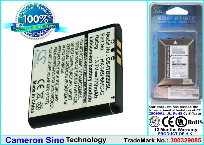 3,7V, Li-ion, 770mAh, batterie GPS compatible I-blue, Hx-nbp6mc-g, 820, 821, 2,85Wh GPS, Navigator Cameron Sino Technology Limited