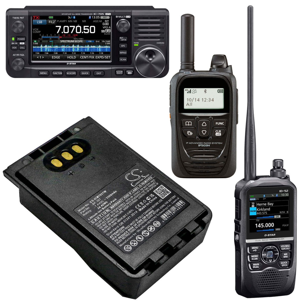 7.4V, Li-ion, 3300mAh, Two-Way Radio battery fits Icom, Bp-307, Ic-705, Id-31e, 24.42Wh Two-Way Radio Cameron Sino Technology Limited