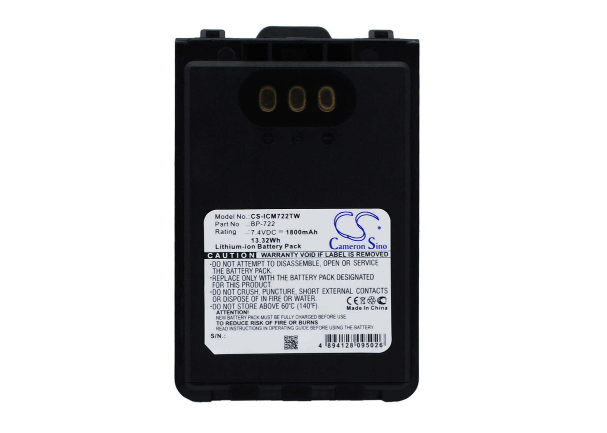 7.4V, Li-ion, 1800mAh, Two-Way Radio battery fits Icom, Bp-722, Id-31a, Id-31e, 13.32Wh Two-Way Radio Cameron Sino Technology Limited