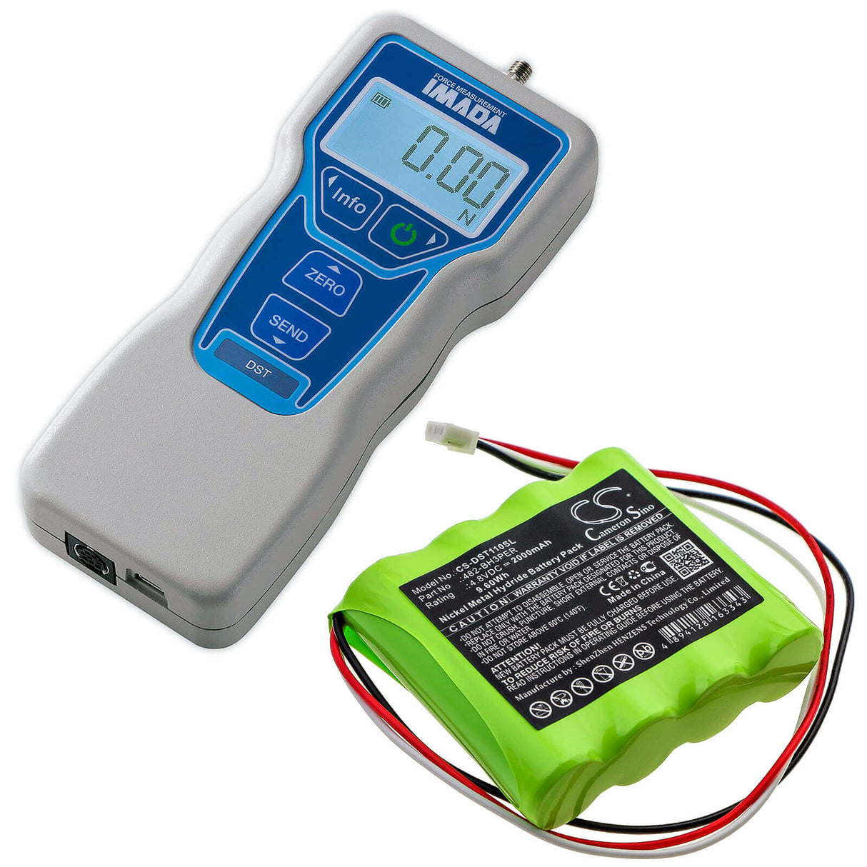 4.8V, Ni-MH, 2000mAh, Batterie d'équipement compatible avec Imada, 482-bh3per, DST-11 Jauge de force numérique, 9.6Wh Équipement, Enquête, Test Cameron Sino Technology Limited