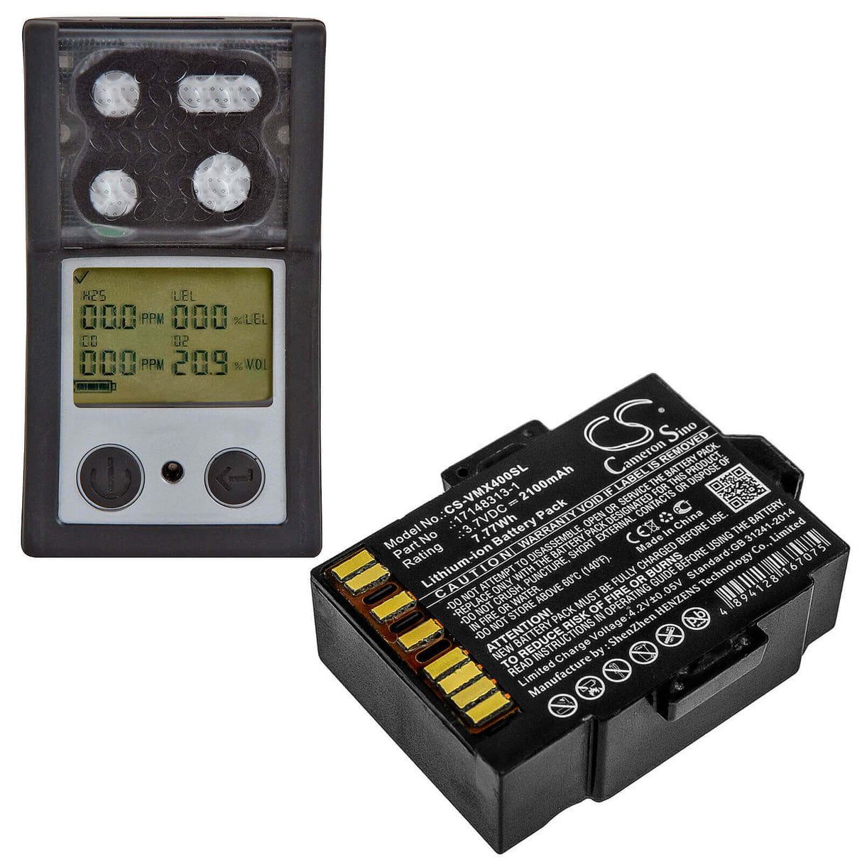3.7V, Li-ion, 2100mAh, Equipment battery fits Industrial Scientific, 17148313-1, Ventis MX4 Monitors, Vts-k1231100101, 7.77Wh Equipment, Survey, Test Cameron Sino Technology Limited (Suspended)