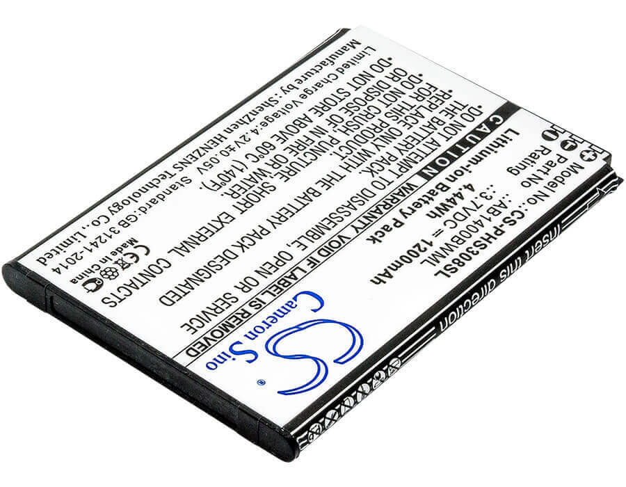 3.7V, Li-ion, 1200mAh, SmartPhone battery fits Inew, Philips, Ab1400bwml, U1, 4.44Wh Mobile, SmartPhone Cameron Sino Technology Limited (Suspended)