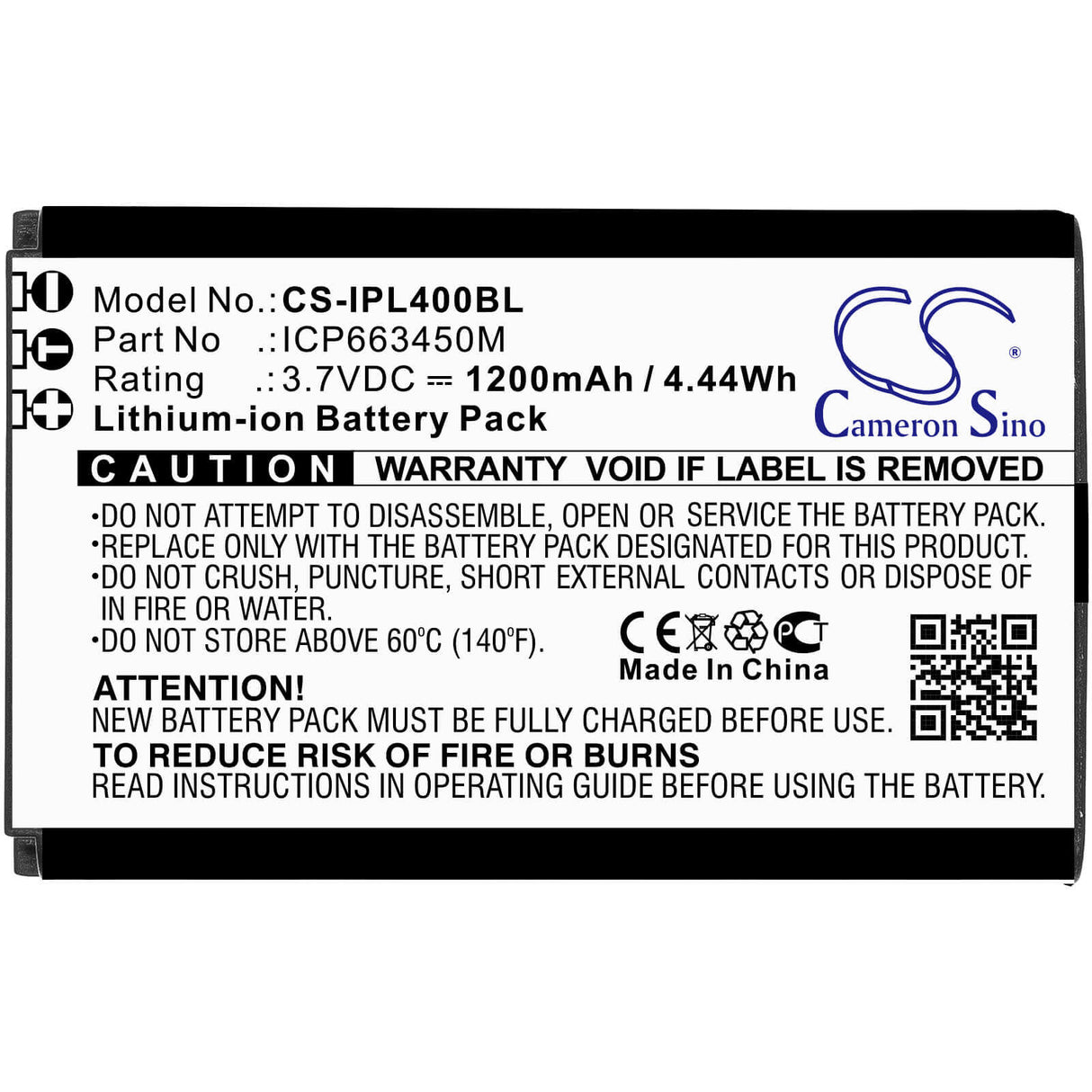Batterie de scanner de codes-barres pour Infinite Peripherals, Linea Pro 4 3.7v, 1200mah - 4.44wh Scanner de codes-barres Cameron Sino Technology Limited