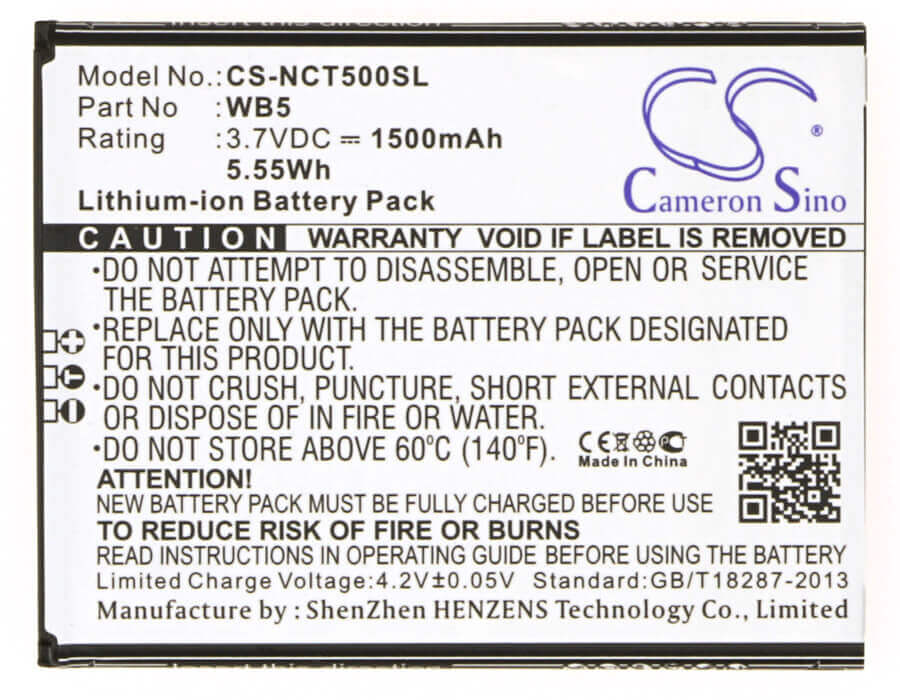3.7V, Li-ion, 1500mAh, batterie de smartphone compatible avec Inq, Wb5, Cloud Touch, 5.55Wh Mobile, SmartPhone Cameron Sino Technology Limited (Smartphone)