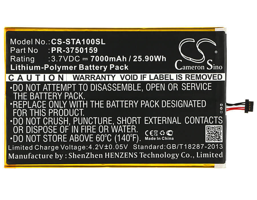 3.7V, Li-Polymer, 7000mAh, Tablet battery fits Insignia, Pr-3750159, Flex 10.1 Ns-15at10, 25.90Wh Tablet Cameron Sino Technology Limited